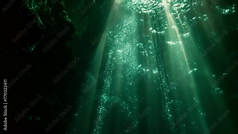 Aufkleber a deep dark chasm filled with bioluminescent creatures emitting a soft eerie glow. light filters dow
