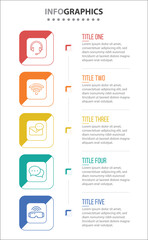 Vector Infographic design with icons. process diagram, flow chart, info graph, Infographics for business concept, presentations banner, workflow layout. 5 options or 5 steps. Vertical Steps
