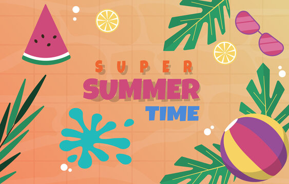 Summer timeless banner poster image with sea pattern and sunglasses.