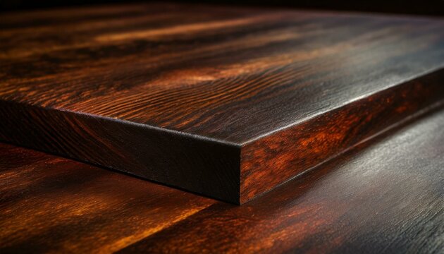 Rich Wood Tones: Close-Up of Dark Brown Hardwood Surface, Emphasizing Elegance"