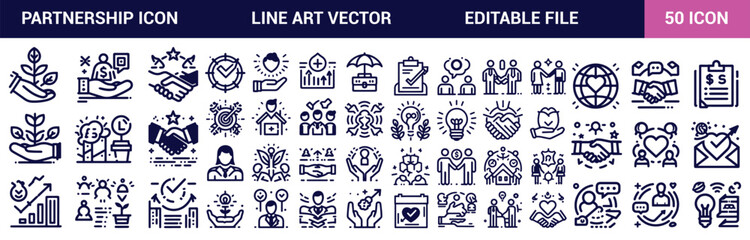 Partnership icons set. to society, teamwork, and cooperation. Outline icon collection. Editable stroke. Vector illustration