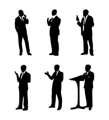 set of silhouettes of public speakers on isolated background