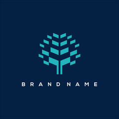 technology tree pixel concept logo design vector
