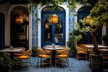 Fototapeta premium Artistic Ambiance: Contemporary Thai Restaurant in Hanoi Blends Folk-Inspired Motifs with Spanish School Elegance