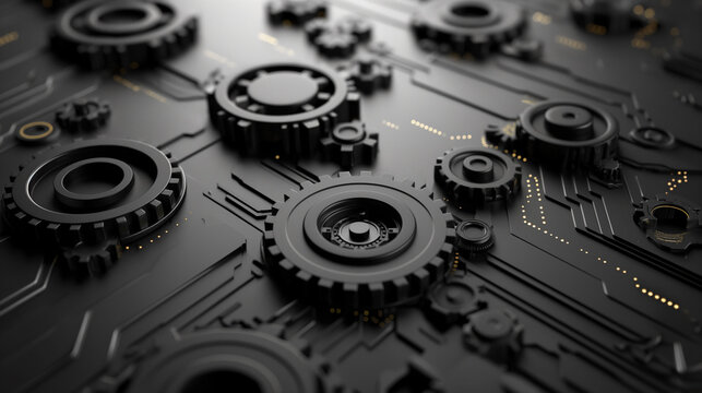 black gears technology background, hi-tech digital technology and engineering on gray background