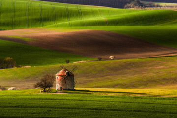 Kunkovice windmill in the Czech Republic. Historical windmill in the fairytale landscape of South...