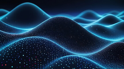 Abstract blue interweaving of colored dots and lines, Wave of dots and particles technology background and weave lines. Abstract background. Network connection structure. ai