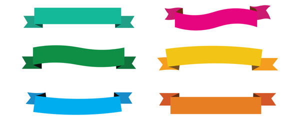 Fototapeta premium Colorful Vector Ribbon Banners. Set of Ribbons Banners with Label, Tag and Quality Badges. Banners set and colorful Ribbon, isolated on white background. Ribbon Banner in modern simple flat design