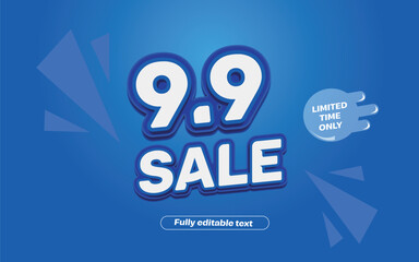 9.9 super sale banner, blue background,