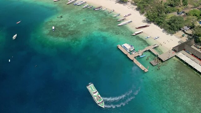 Aerial view of a busy port on a small tropicial island (Gili Air, Indonesia)