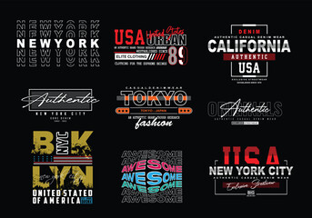 Set typography vector for print t shirt and hoodie apparel design, american streetwear t-shirt design,urban t-shirt designs bundle, american poster graphic geometry, stock vector, american merchandise