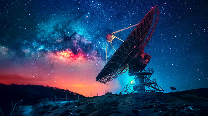 A state-of-the-art radio observatory against the backdrop of the night sky - obrazy, fototapety, plakaty