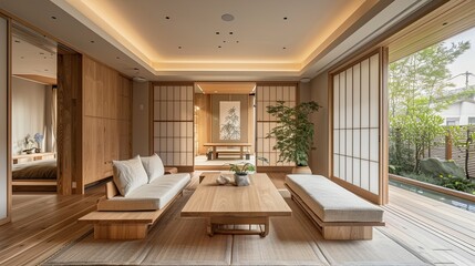 A 25 Pyeong Apartment Living Room in Traditional Japanese Style.