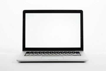 Laptop blank screen on white background.