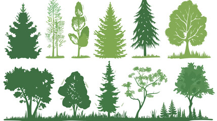 Forest set in green background. Vector illustration 