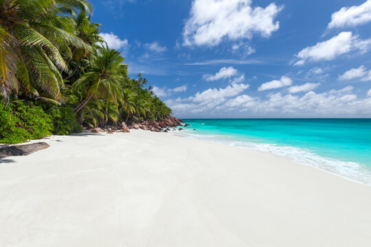 Beautiful sandy tropical beach in Seychelles islands