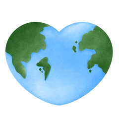 Earth, Earth Heart Shape, ymbol of life, nature, foundation, ecology, international events, Watercolor hand drawn illustration Earth globe, Clip art element for design pattern, stickers, brochure
