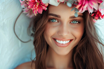 Realphoto of beauty women smile white background. - obrazy, fototapety, plakaty