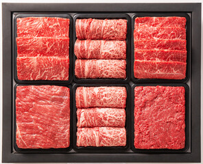 Well-arranged beef in a gift packaging container