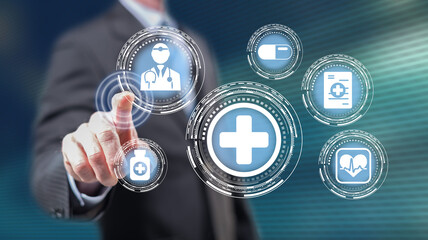 Man touching a healthcare concept