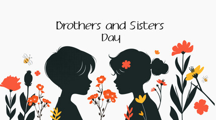 Design for celebration of brothers and sisters day, May 2nd. celebration of brothers and sisters day modern minimalist design. featuring silhouettes of boys and girls. silhouette of little boy	
