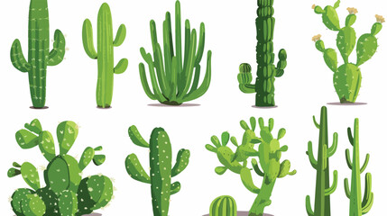 Green cactus exotic plants flat cartoon vector 