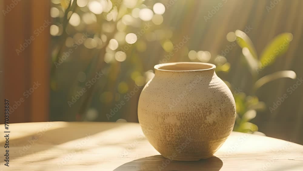 Poster a simple yet elegant pottery jar with a smooth finish and minimal design contains a healing tonic ma