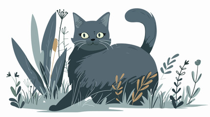 Grey cat flat Wild life plants and animals series  