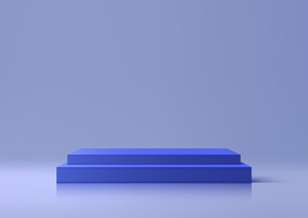 3D simple and elegant blue podium with steps sits on a matching blue background. Product display, Minimal style