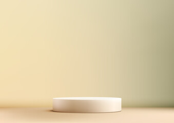 A simple 3D scene with a white podium against a soft yellow background. Product display, Minimal style