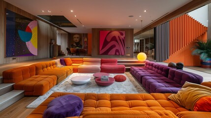 Modern Living Room with Colorful Furniture and Abstract Art