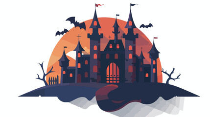 Halloween castle icon Vector flat long shadow design.