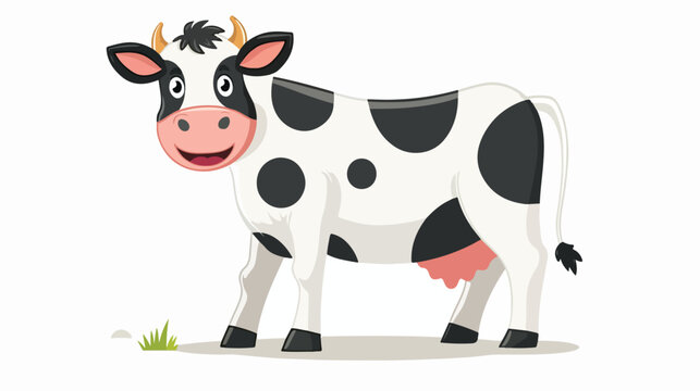 Cartoon happy cow flat vector isolated on white background