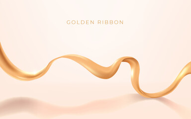Elegant gold silk ribbon on luxury soft background