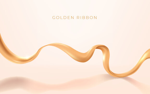 Elegant gold silk ribbon on luxury soft background