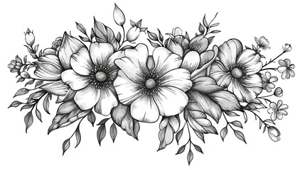 Hand drawn flower arrangement in black and white 