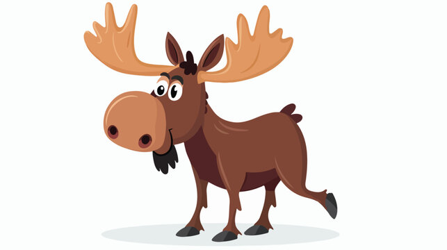 Cartoon happy moose on white background flat vector isolated