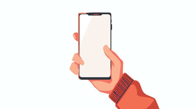Hand holding phone. Blank phone screen. Isolated vector