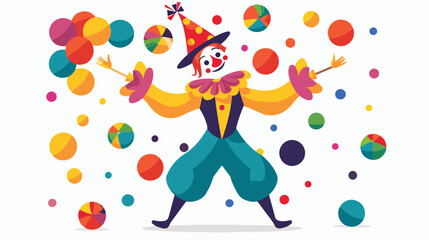 Obraz na płótnie Canvas Cartoon jester juggling colorful balls flat vector isolated