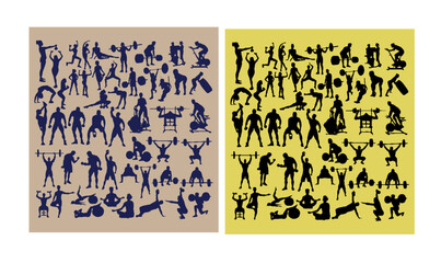fitness silhouettes set illustration, vector, illustration, symbol, design, art, people, group, black, orange,