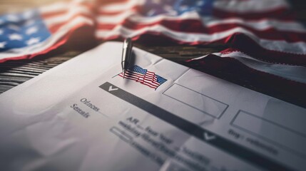 A voting ballot with a checkmark beside a candidate's name, representing a democratic process.  - obrazy, fototapety, plakaty