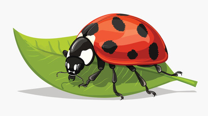 Cartoon ladybug holding a green leaf flat vector isolated