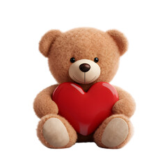 teddy bear with red heart isolated on a transparent background