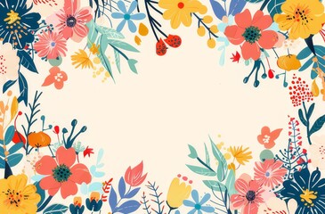 
A simple illustration featuring colorful flowers and leaves with a large blank space in the middle for text.