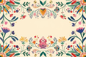 A postcard surrounded by traditional Indian artwork, featuring colorful flower patterns in line art, with a text box in the middle.