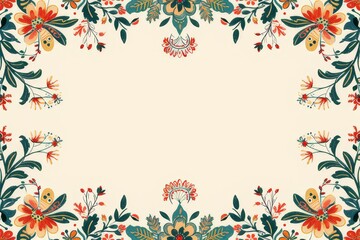 A postcard surrounded by traditional Indian artwork, featuring colorful flower patterns in line art, with a text box in the middle.