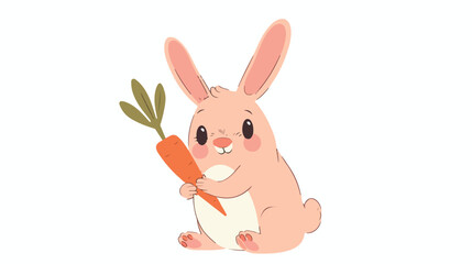 Obraz na płótnie Canvas Cartoon little bunny holding a carrot flat vector isolated