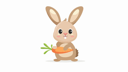 Cartoon little bunny holding a carrot flat vector isolated