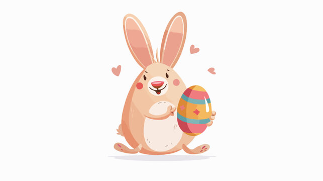 Cartoon little bunny holding Easter egg flat vector isolated