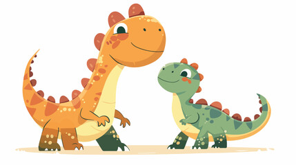 Cartoon Mother and baby dinosaur flat vector isolated